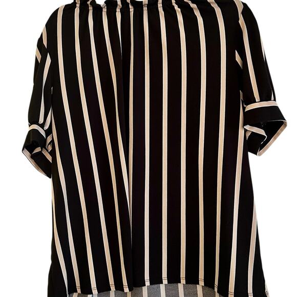 Adrianna Papell Black and Cream Striped Blouse - Picture 1 of 8
